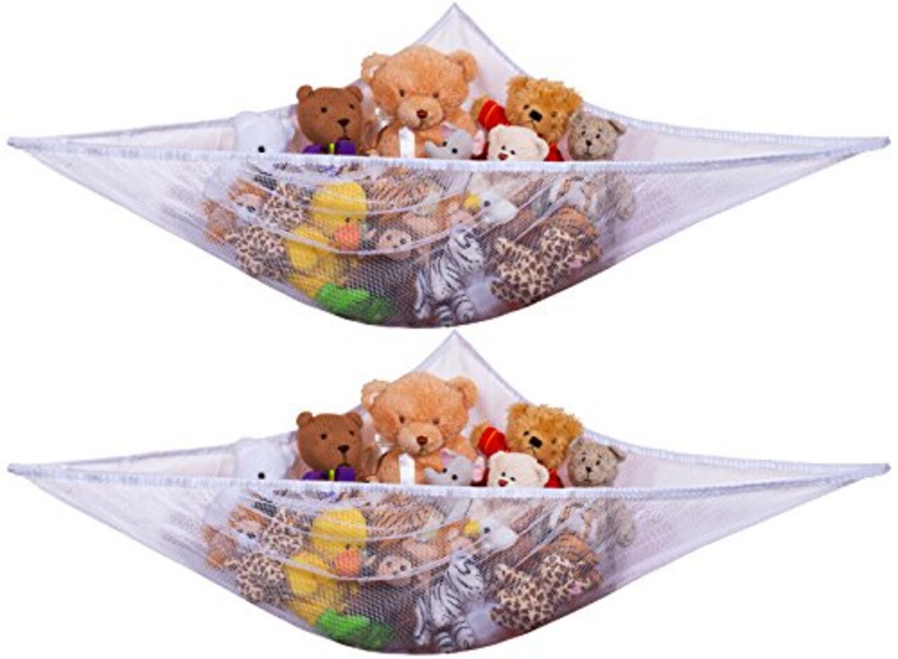 Jumbo Toy Hammock, White, Organize Stuffed Animals & Children's Toys with This Mesh Hammock, Great Decor, Neatly Organizing Kid's Toys and Stuffed Animals, Expands to 5.5 feet, (2-Pack)